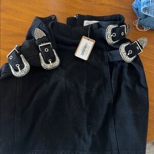 NWT Black Skirt with Silver Buckles